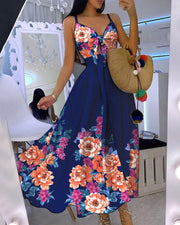 Sleeveless V-Neck Print Dress