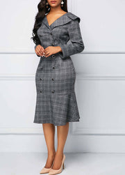 Fashion double-breasted plaid commuter dress women