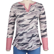 Fashion casual camouflage V-neck long sleeve T-shirt women