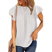 Pure color chiffon shirt loose round neck pullover short sleeve top t-shirt