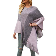 Contrasting color cloak shawl sweater coat