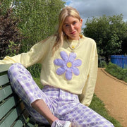 Sweet flower embroidery long-sleeved loose sweatshirt