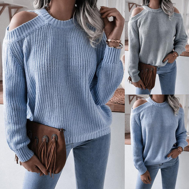 Casual off-shoulder loose knit sweater women's clothing