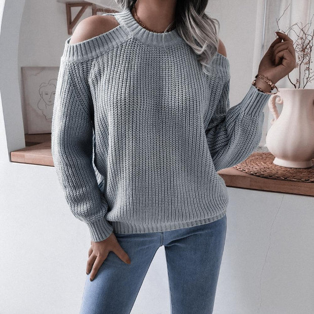 Casual off-shoulder loose knit sweater women's clothing