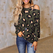Fashion casual leopard print long-sleeved loose casual top