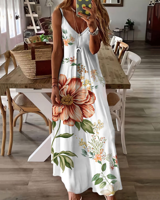 Sleeveless Floral Print Slip Dress