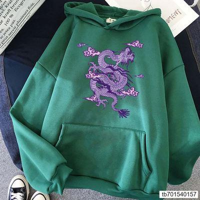 Casual loose dragon print sweatshirt
