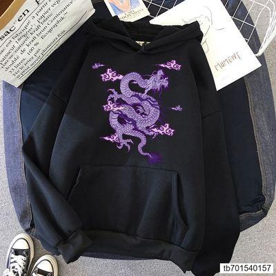 Casual loose dragon print sweatshirt