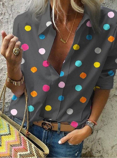 Fashion casual polka dot printing long-sleeved slim shirt women