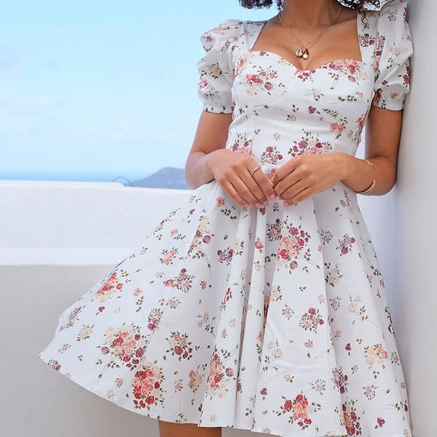 Sexy low-cut collar halter floral skirt