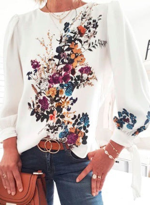 Fashion casual printed T-shirt long sleeve top