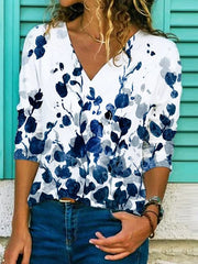 Long-sleeved casual floral shirt and top