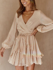 Fashion bubble long-sleeved ruffled dress