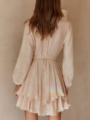 Fashion bubble long-sleeved ruffled dress