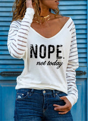 Fashion casual solid color printing V-neck long sleeve all-match bottoming T-shirt