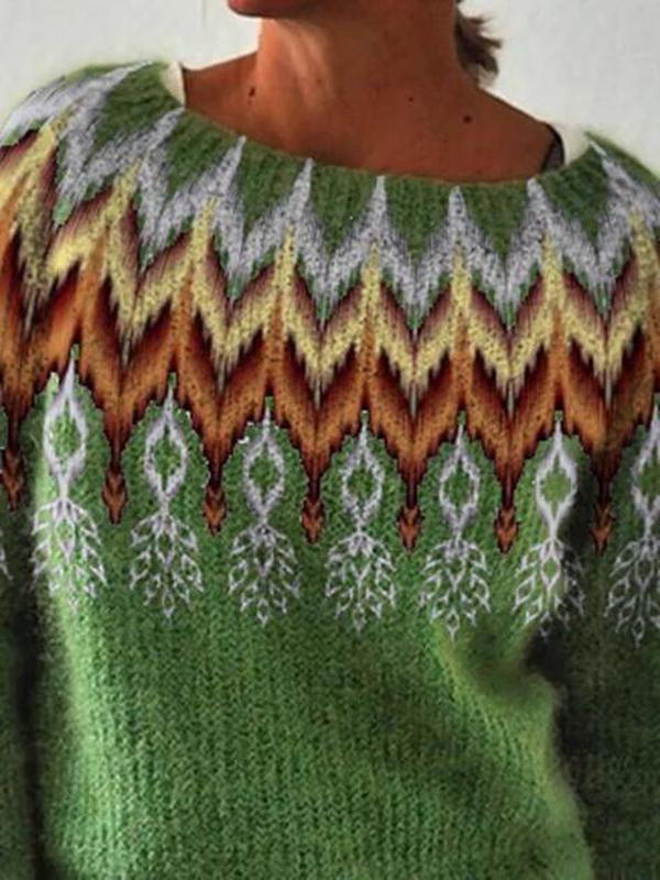 Casual retro printed sweater pullover women