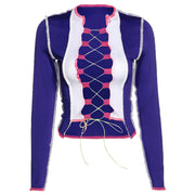 Women's lace-up hollow sexy long sleeve T-shirt