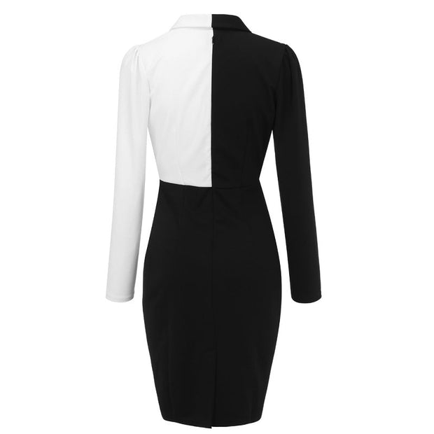 Fashion business commuter black and white stitching professional bodycon dress