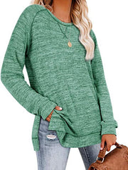 Solid color sweater cross-neck long-sleeved split top