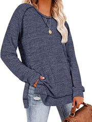 Solid color sweater cross-neck long-sleeved split top
