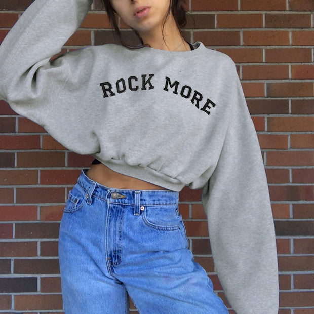Women's letters printed ROCK MORE long-sleeved casual sweatshirt