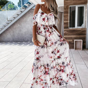 Fashion printed ruffled sling dress long skirt