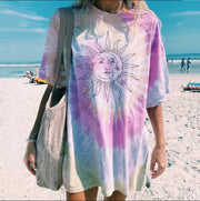 Fashion casual round neck short sleeve tie-dye printed pullover T-shirt