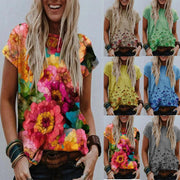 Printed street hipster short-sleeved multicolor loose T-shirt