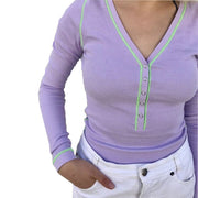 Fashion simple and versatile V-neck long-sleeved slim knit top