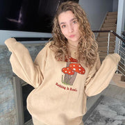 Cute street mushroom embroidery women's casual sweater