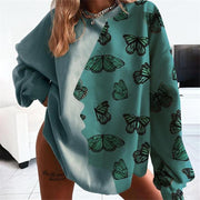 Fashion Butterfly Print Long Sleeve Round Neck Sweatshirt