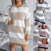 Striped casual loose sweater dress knitted dress
