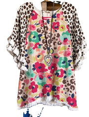 Fashion pullover print short-sleeved loose leopard print floral top short-sleeved T-shirt
