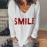 Fashion casual letter embroidery V-neck long sleeve women's t-shirt