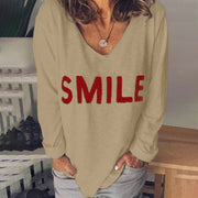 Fashion casual letter embroidery V-neck long sleeve women's t-shirt