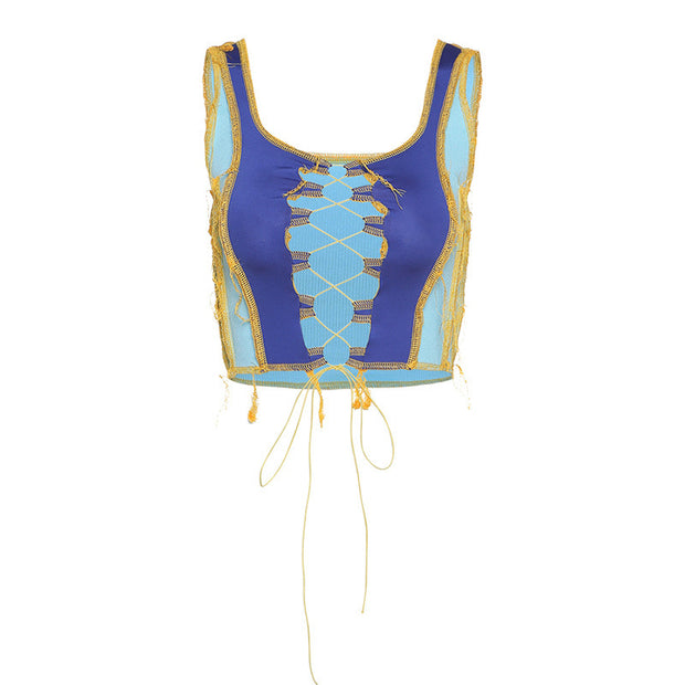 Women's stitching straps hollow sexy slim vest