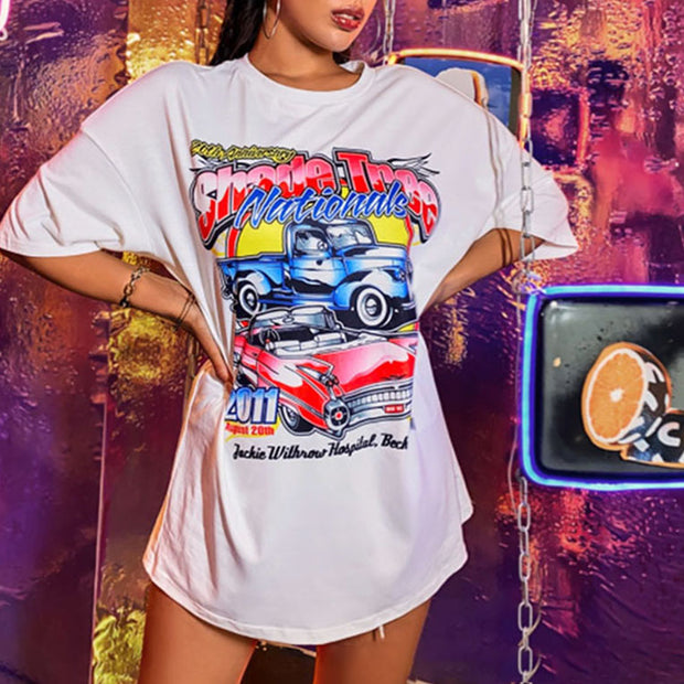 Fashion loose style European and American diverse car print short-sleeved T-shirt