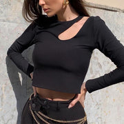 Women hollow sexy long-sleeved T-shirt crop top