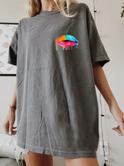 Fashion rainbow lip printing short-sleeved T-shirt