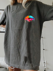 Fashion rainbow lip printing short-sleeved T-shirt