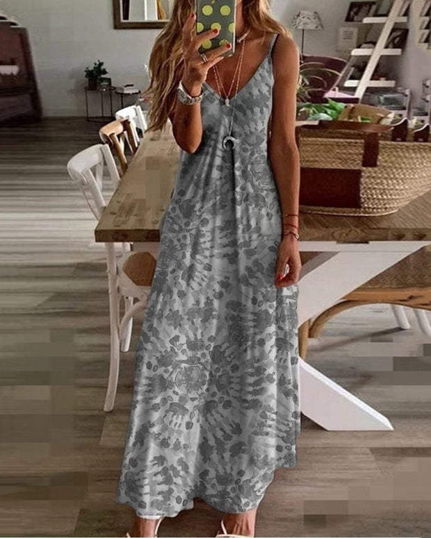 V-Neck Fashion Print Loose Slip Dress