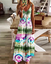 V-Neck Fashion Print Loose Slip Dress