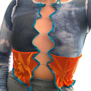 Women's fashion stitching round neck long sleeve slim sexy T-shirt