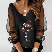 Santa hat wine glass transparent blouse