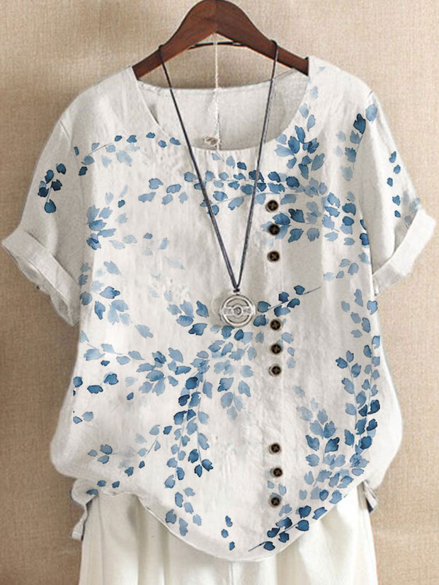 New printed round neck pullover short sleeve loose plus size women's clothing