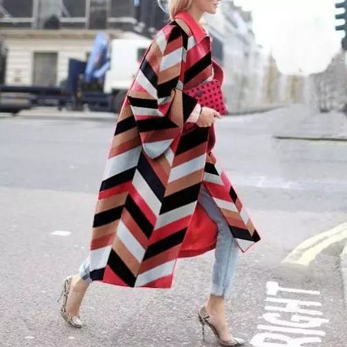 Long flared sleeve coat printed loose windbreaker