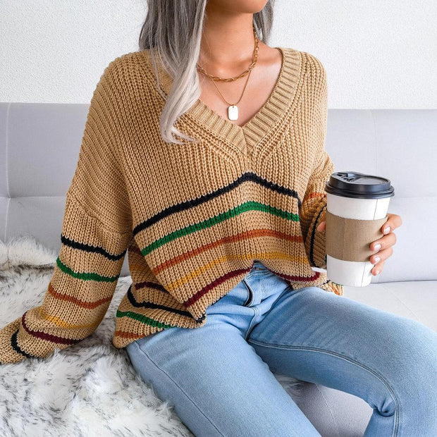 Rainbow stripes casual loose sweater
