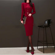 OL temperament slim knit single-breasted fashion bag hip sweater knitted dress