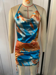 Women's Satin Satin Tie-Dye Printed Dress