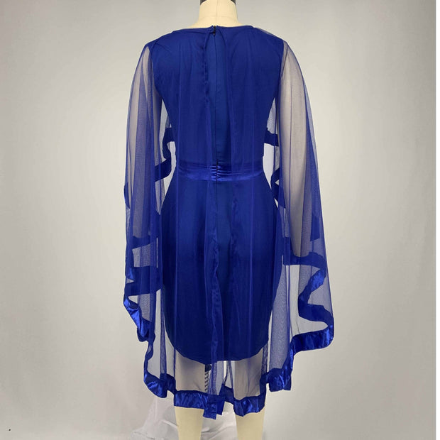 Elegant net yarn slim dress cape skirt